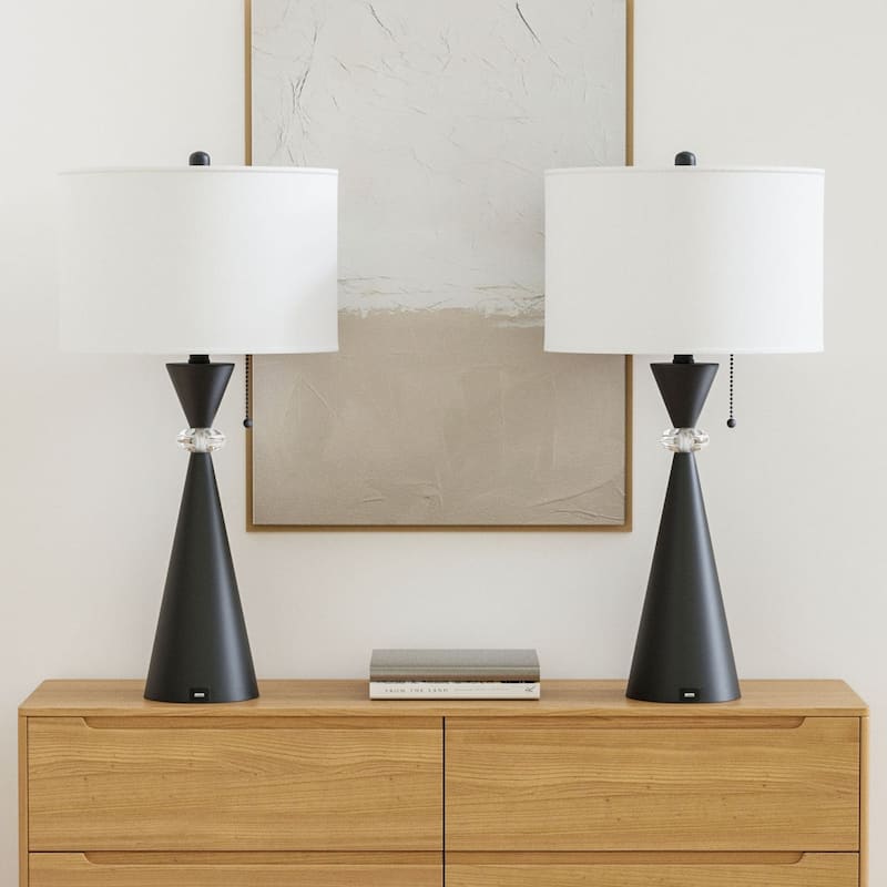 Maxax 28.25" Nickel Table Lamp Set with USB (Set of 2)