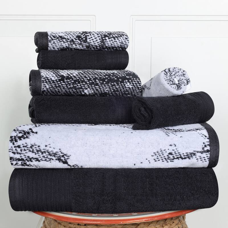Superior Cotton Quick-Drying Solid and Marble 8 Piece Towel Set
