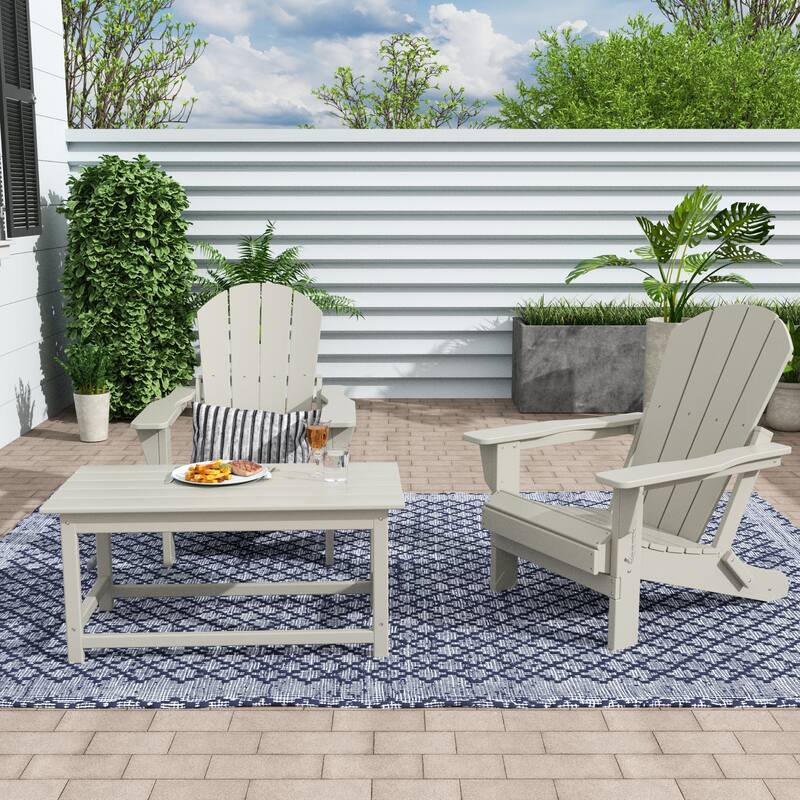Laguna Hdpe All Weather Outdoor Patio Foldable Adirondack Chairs Conversation Set (3-Piece Set) - Sand
