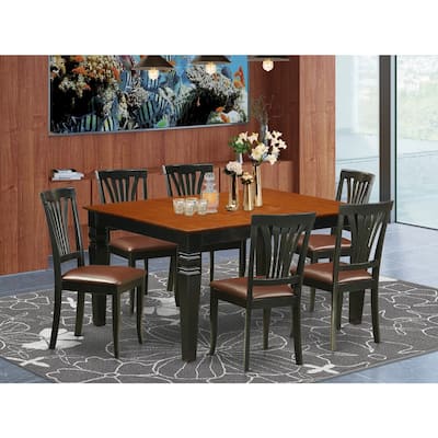 HomeStock 7-Piece Black and Cherry Finish Solid Wood Top Dining Table with 6 Chairs with Lattice Back