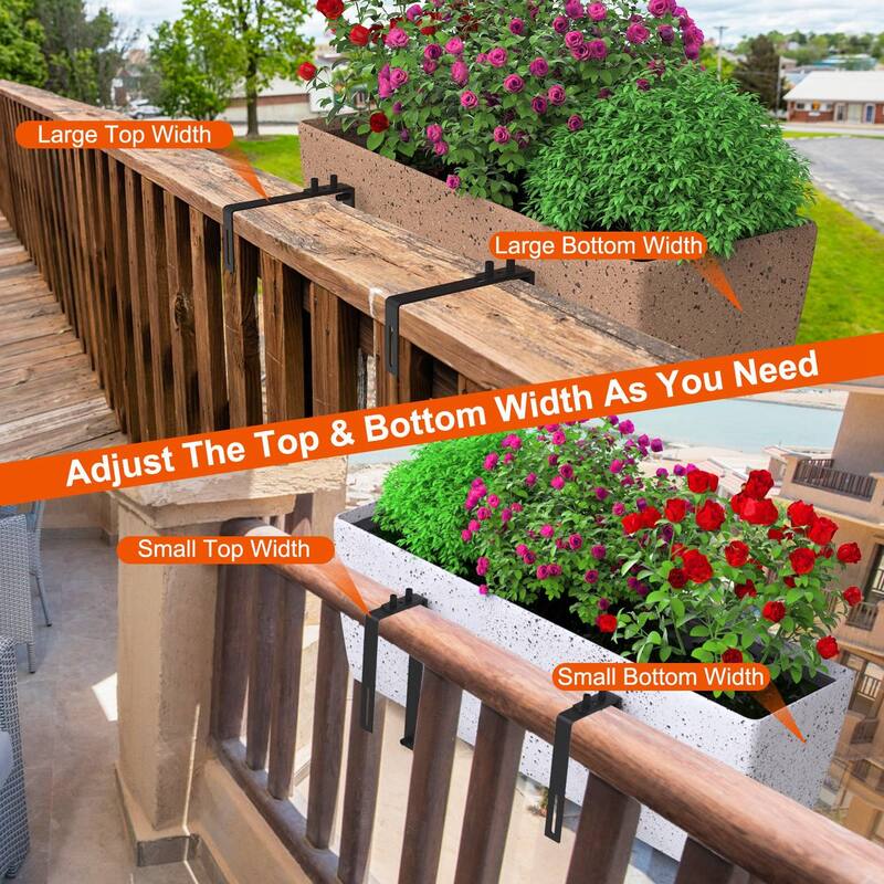 Expandable Planter Box Holder Brackets with Screws and Tools for Deck Porch Balcony - 20.08” x 8.27” x 0.79”