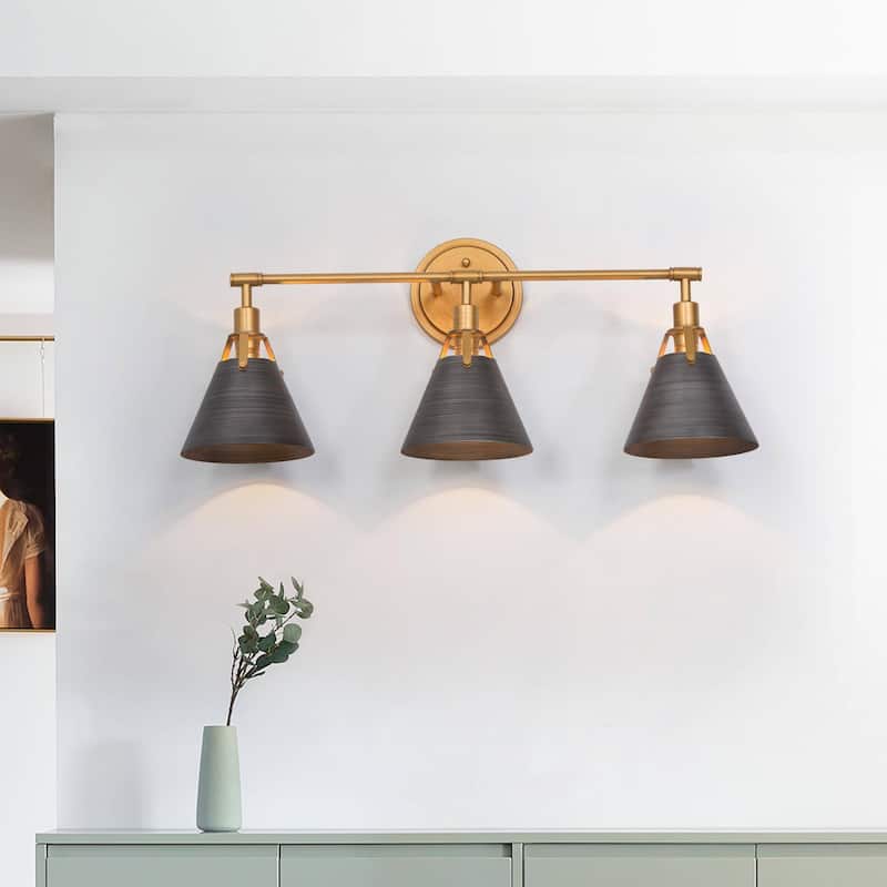 Coney Modern Gold 3-Light Bathroom Vanity Light Brushed Metal Wall Sconce