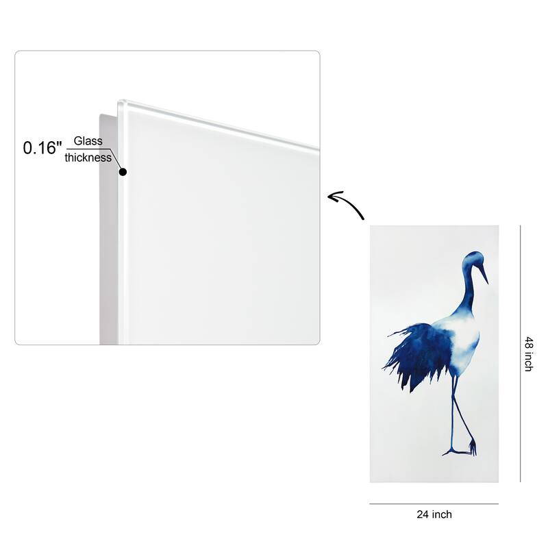 "Ink Drop Crane 1" Frameless Free Floating Tempered Glass Panel Graphic Wall Art