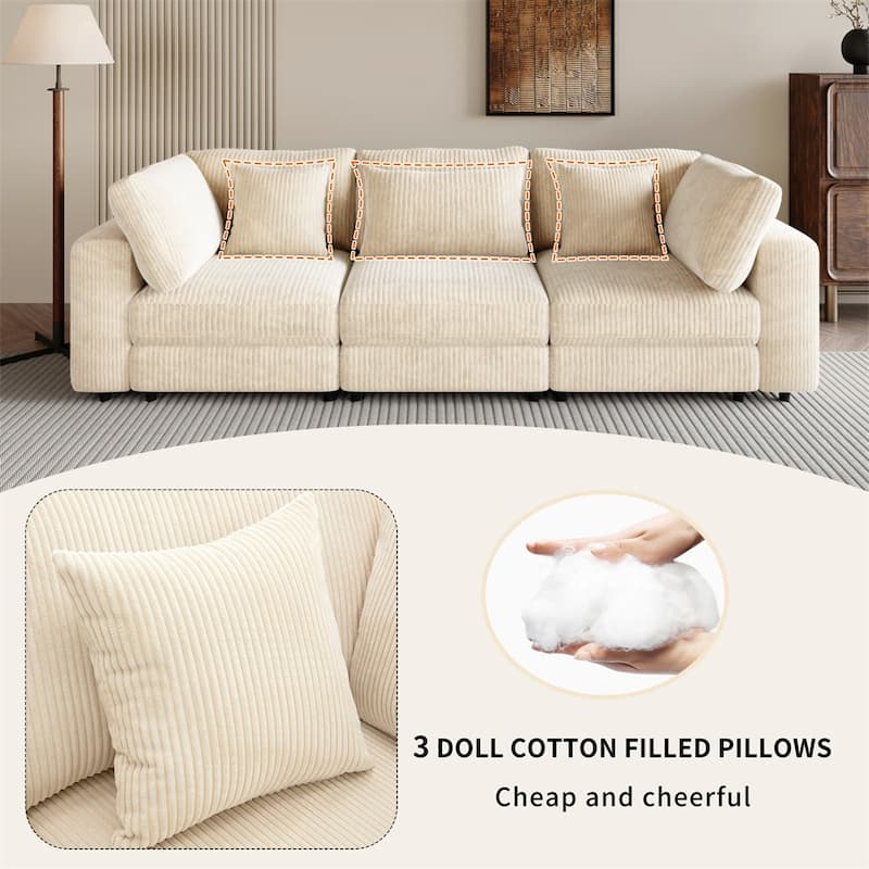 105'' 3 Seater Sofa with Removable Back Cushions and 5 Pillows