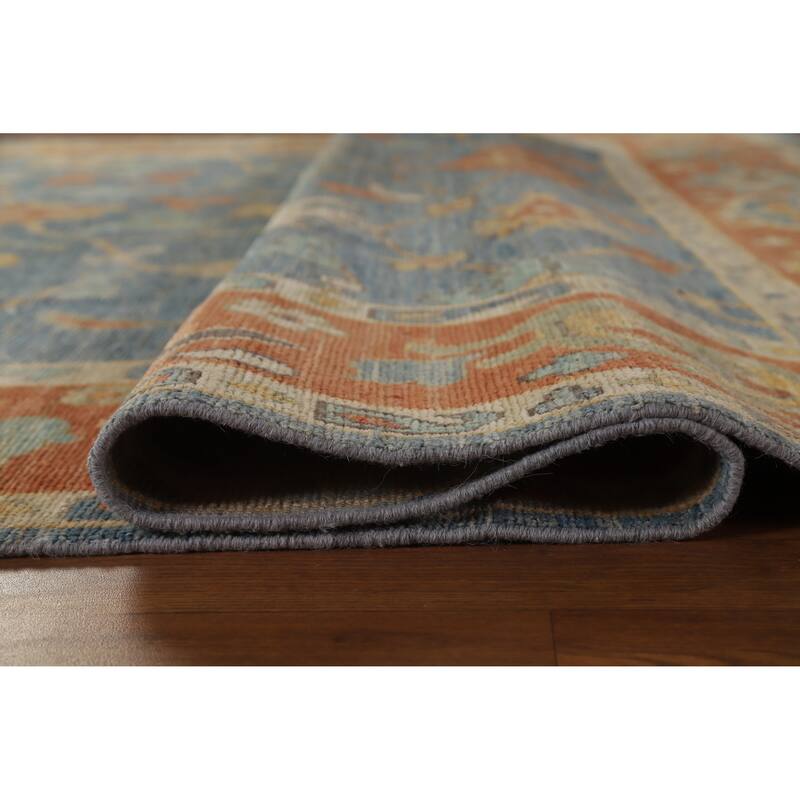 Hand Knotted Oriental 100% Wool Carpet Transitional All-Over Navy Blue & Blues Oushak Area Rug - 10' 8'' X 8' 0''