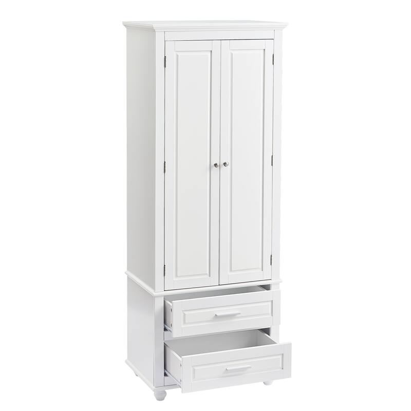 Roomfitters 64" Tall Bathroom Storage Cabinet, Modern MDF Linen Tower with 2 Large Drawers & Adjustable Shelves, White