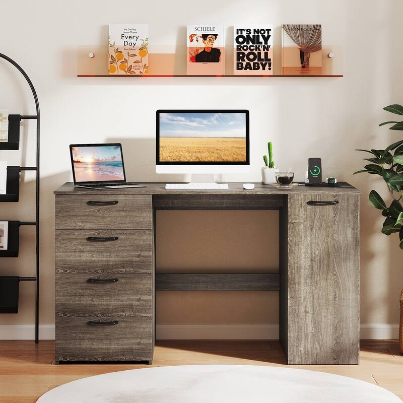 Costway 53" Computer Desk with Power Outlets Large Executive Desk with