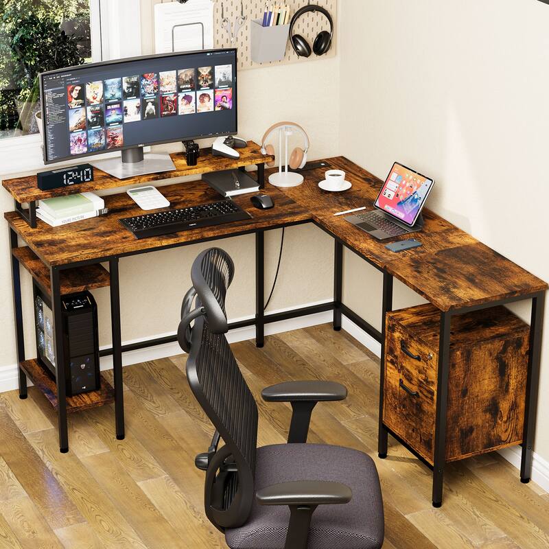 Futzca L Shaped Computer Desk with Monitor Stand