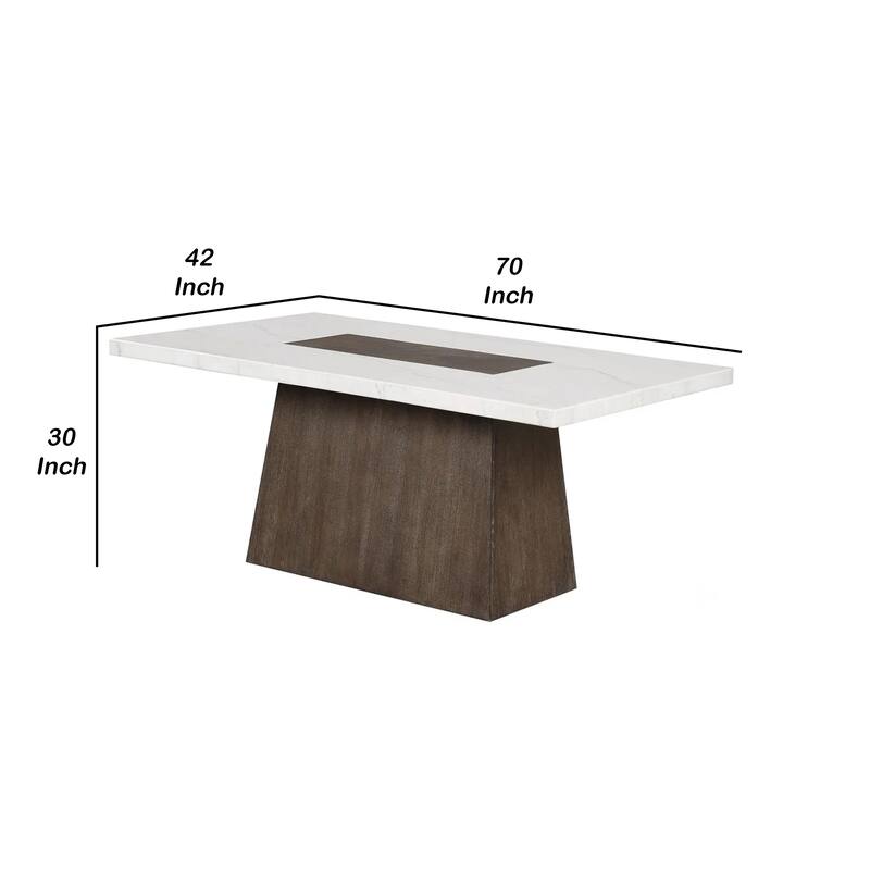 Asten Dining Table, 70 Inch White Marble Top, Walnut Brown Plinth Base - Dark Walnut Brown, White