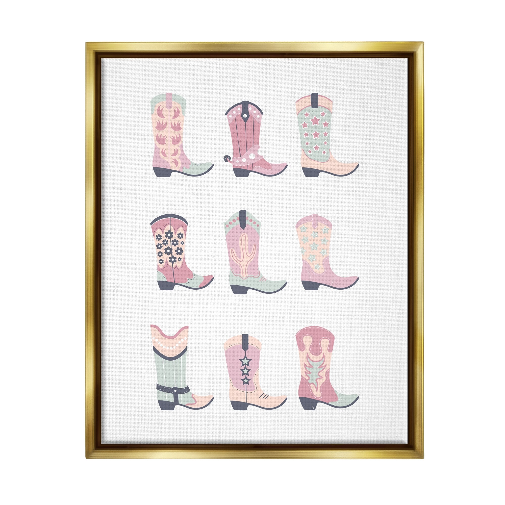 Stupell Various Pastel Cowgirl Boots Framed Floater Canvas Wall Art Design by Martina Pavlova