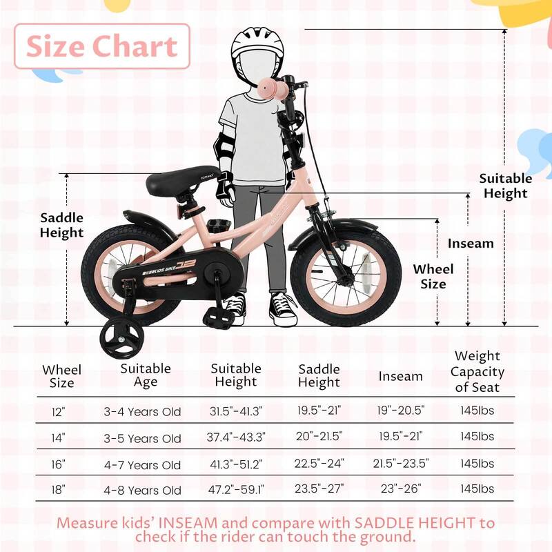 Costway 14" Kids Bike with Removable Training Wheels Adjustable Seat & - See Details
