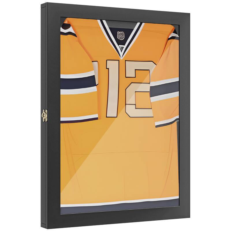 HOMCOM 28" x 35" Jersey Display Case, Wall-Mounted Memorabilia Acrylic Shadow Box with Hanger, Black