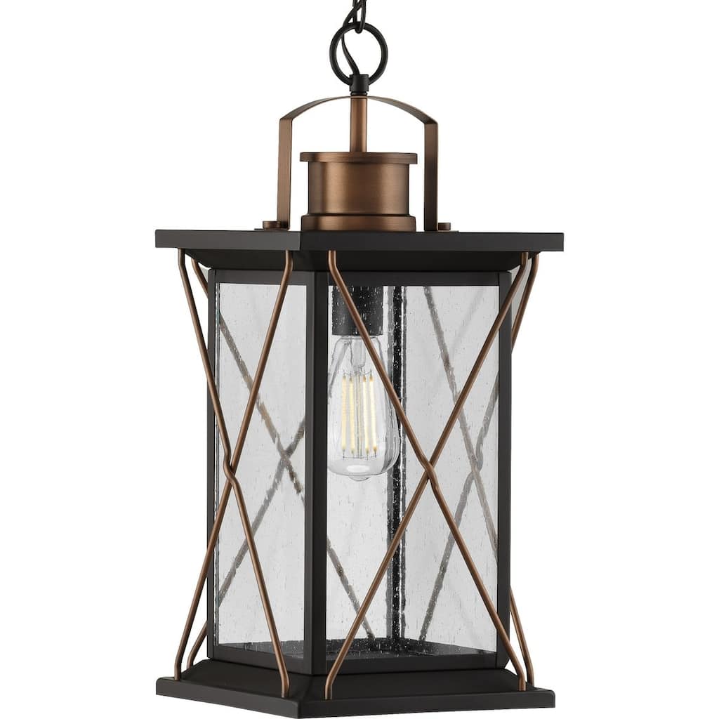 Barlowe Collection Antique Bronze One-Light Hanging Lantern - 21.850" x 12.400" x 12.400"