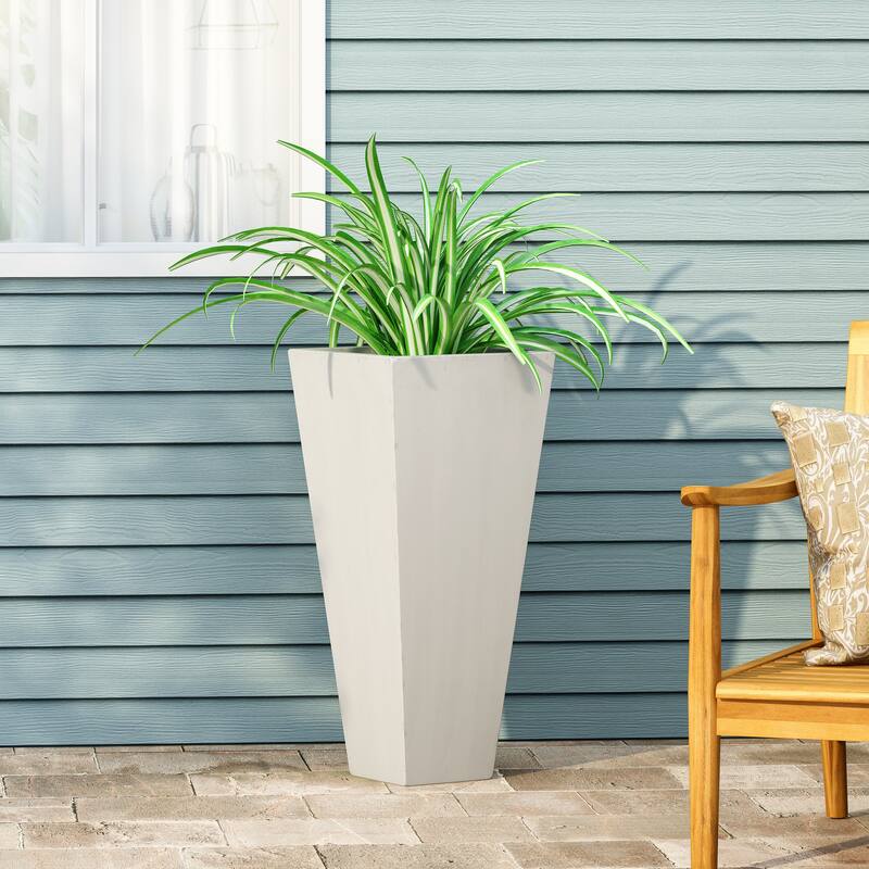 Modern Cast Stone Outdoor Planter Tapered Design for garden, backyard - Matte White