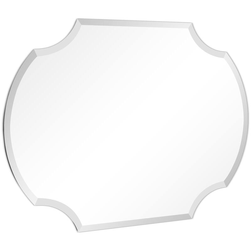 Frameless Beveled Octagonal Scallop Black Matte Finished Wall Mirror, 1" Beveled Rectangular Scalloped Mirror - 28" x 38" x 0.6"