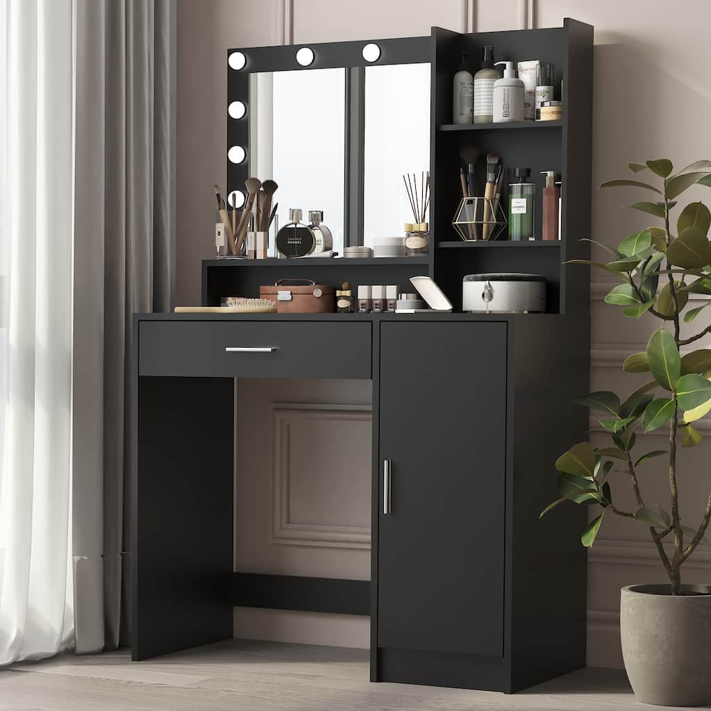 Vanity Desk with Mirror & Light, 3 Lighting Modes Brightness Adjustable, Large Drawer Three Level Storage Dresser Table