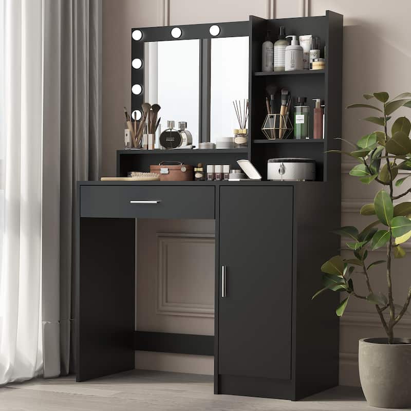 Vanity Desk with Spacious Large Drawer & Mirror with 3 Adjustable Lighting Modes