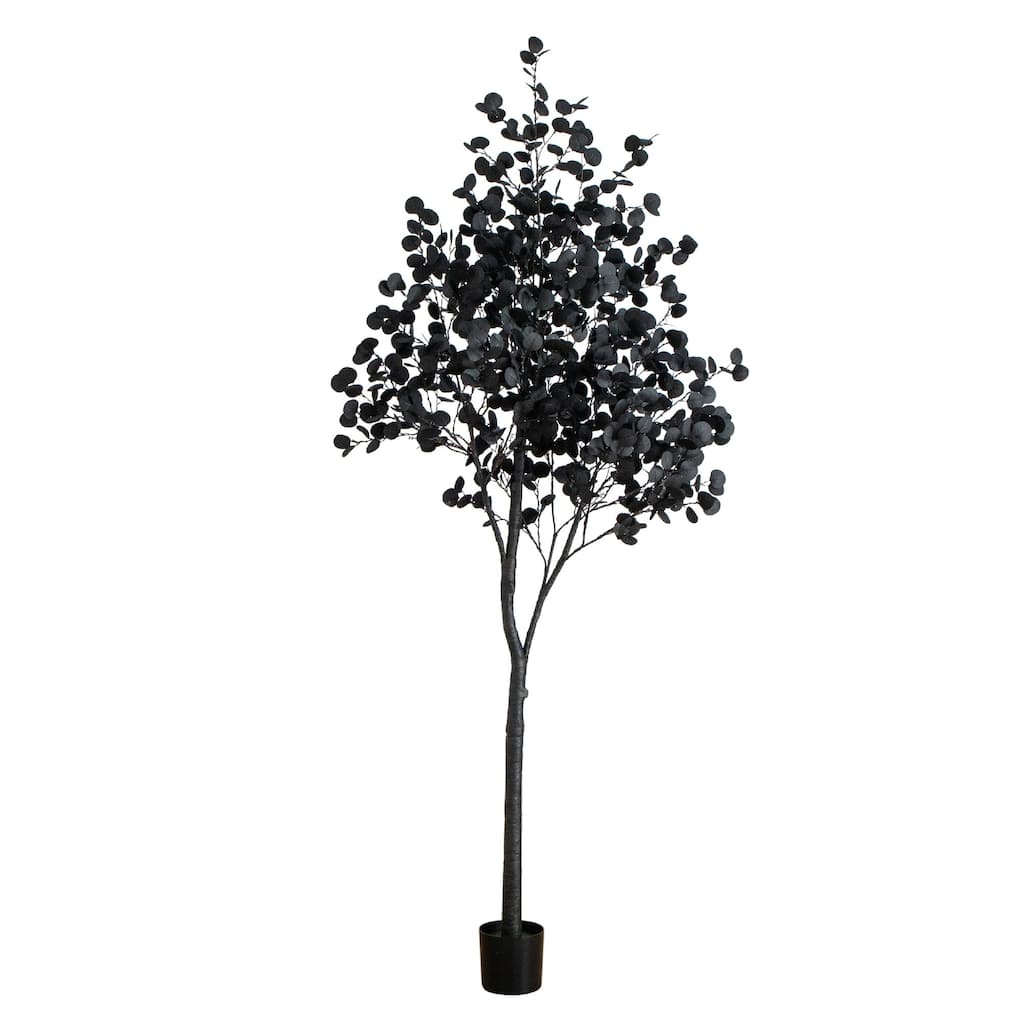 Pre-Lit Artificial Halloween Eucalyptus Potted Tree - 9' - Orange and Purple LED Lights