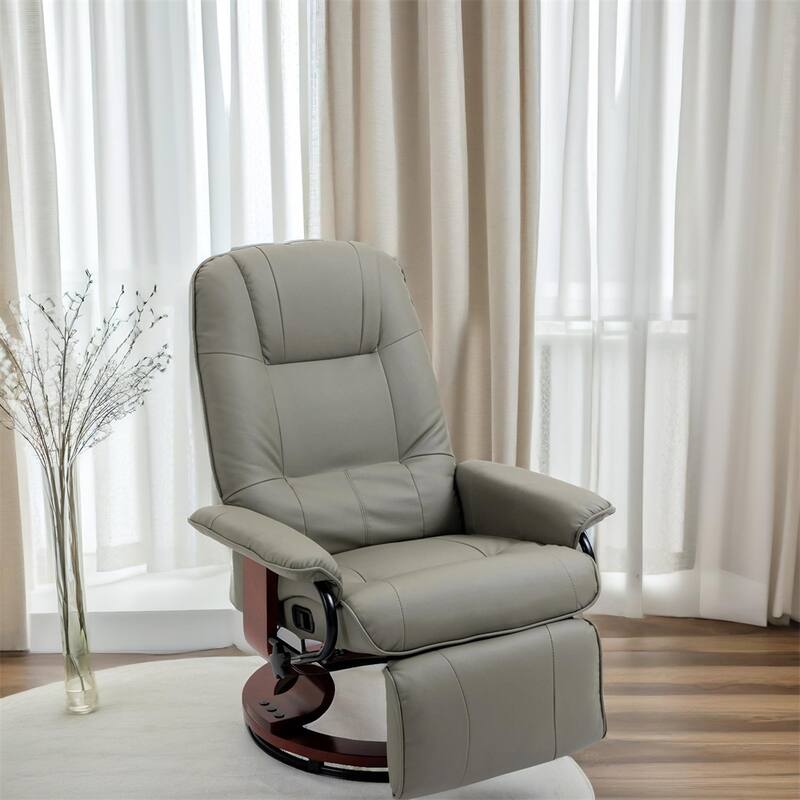 Leather Manual Recliner with Swivel Wood Base Padded Armrest