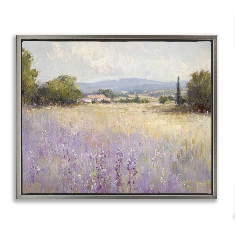 Stupell Lavender Farmland Meadow Framed Floater Canvas Wall Art Design By Petal Prints Design - 31 x 25 - Grey