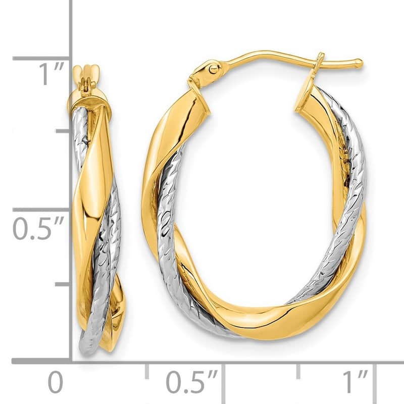 Curata 14k Two tone Gold Polished Rope Twisted Oval Hoop Earrings 26.3x2.8mm