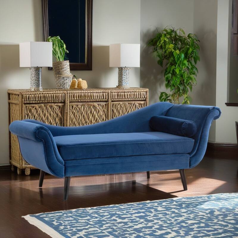Vintage Chaise Lounge with Scroll Arms by Christopher Knight Home - Blue
