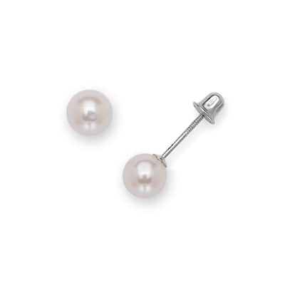 Curata 14k White Gold 3-8mm Freshwater Cultured Pearl Stud Screw Back Earrings