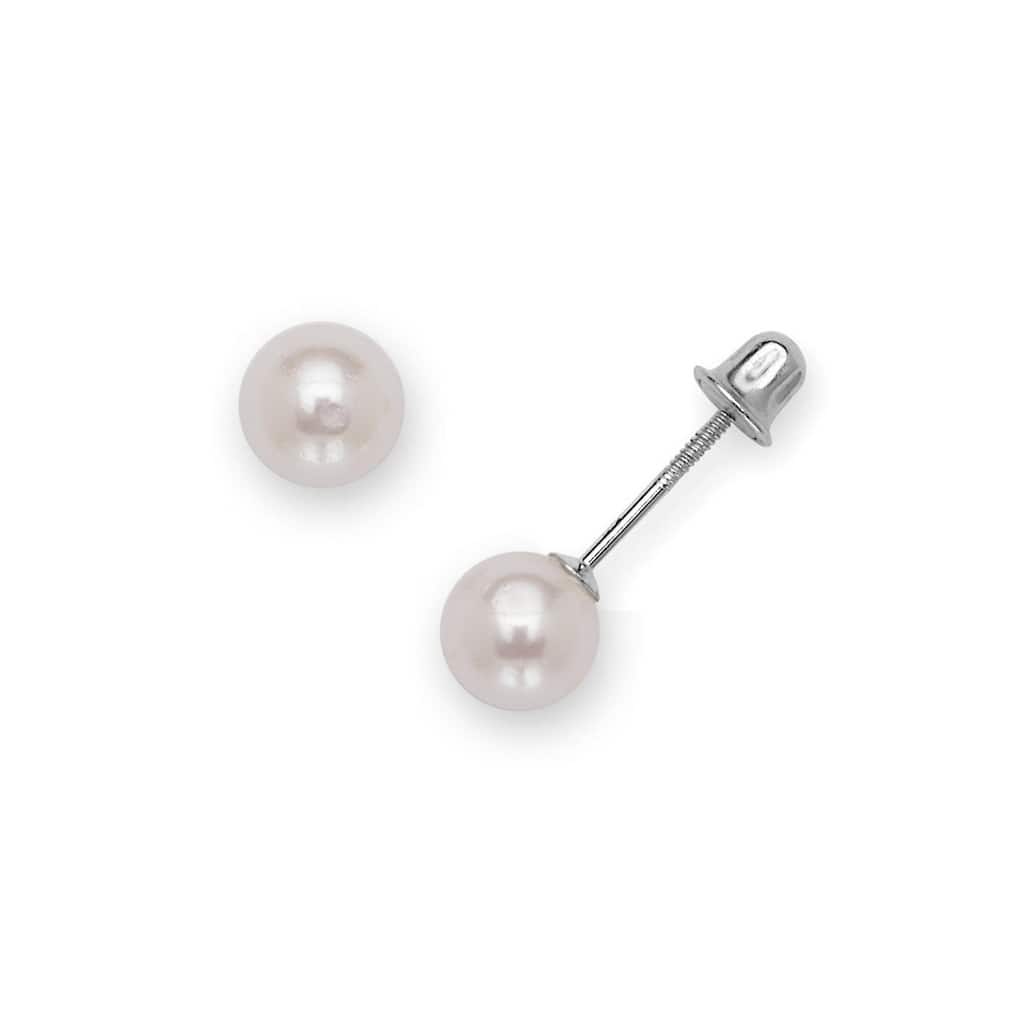 Curata 14k White Gold 3-8mm Freshwater Cultured Pearl Stud Screw Back Earrings