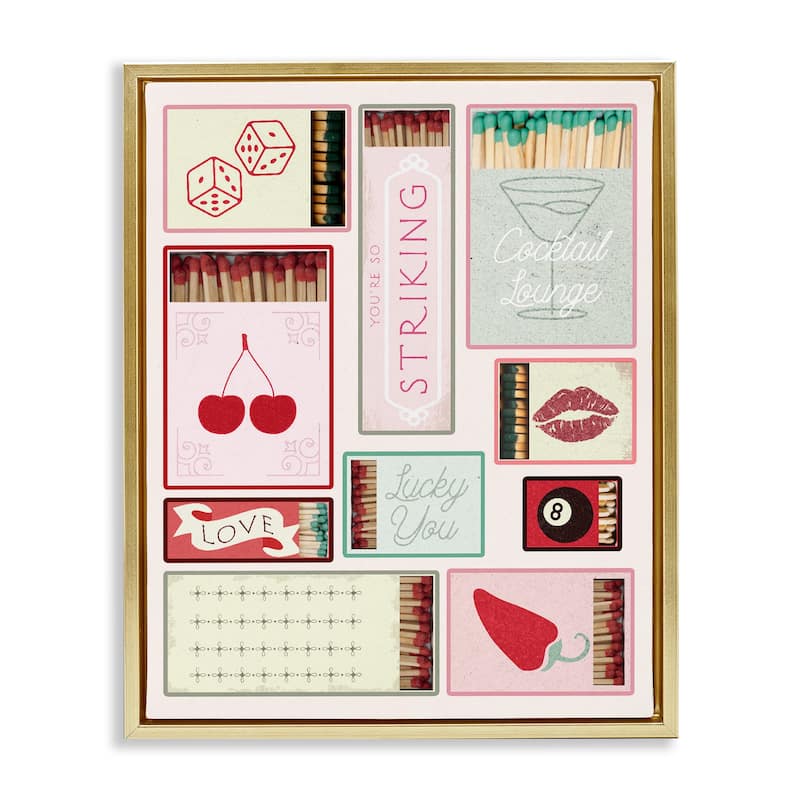 Stupell Trendy Glam Matchboxes Framed Floater Canvas Wall Art Design By Lil' Rue - 17 x 21 - Gold