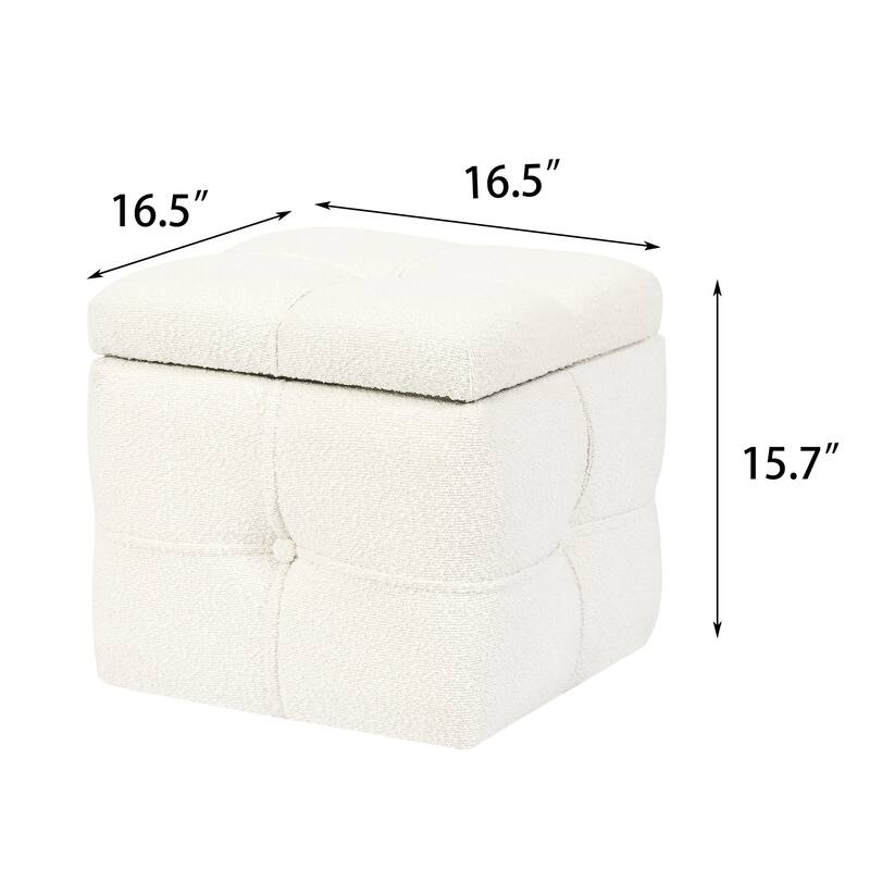 Adeco Boucle Storage Ottoman Footstool for Living Room
