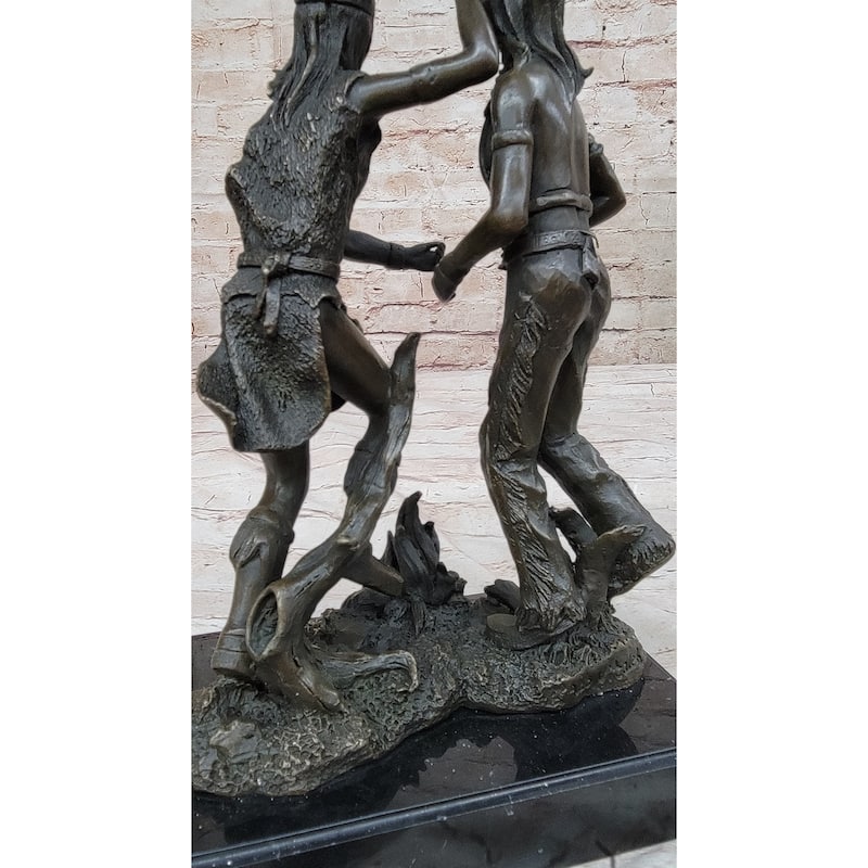 Native American Indian Dancers Rain Dance Bronze Sculpture Statue Original Art On Marble Base