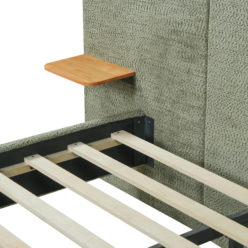 Christopher Knight Home - Modern Boucle Upholstered Platform Bed with Built-In Floating Shelves