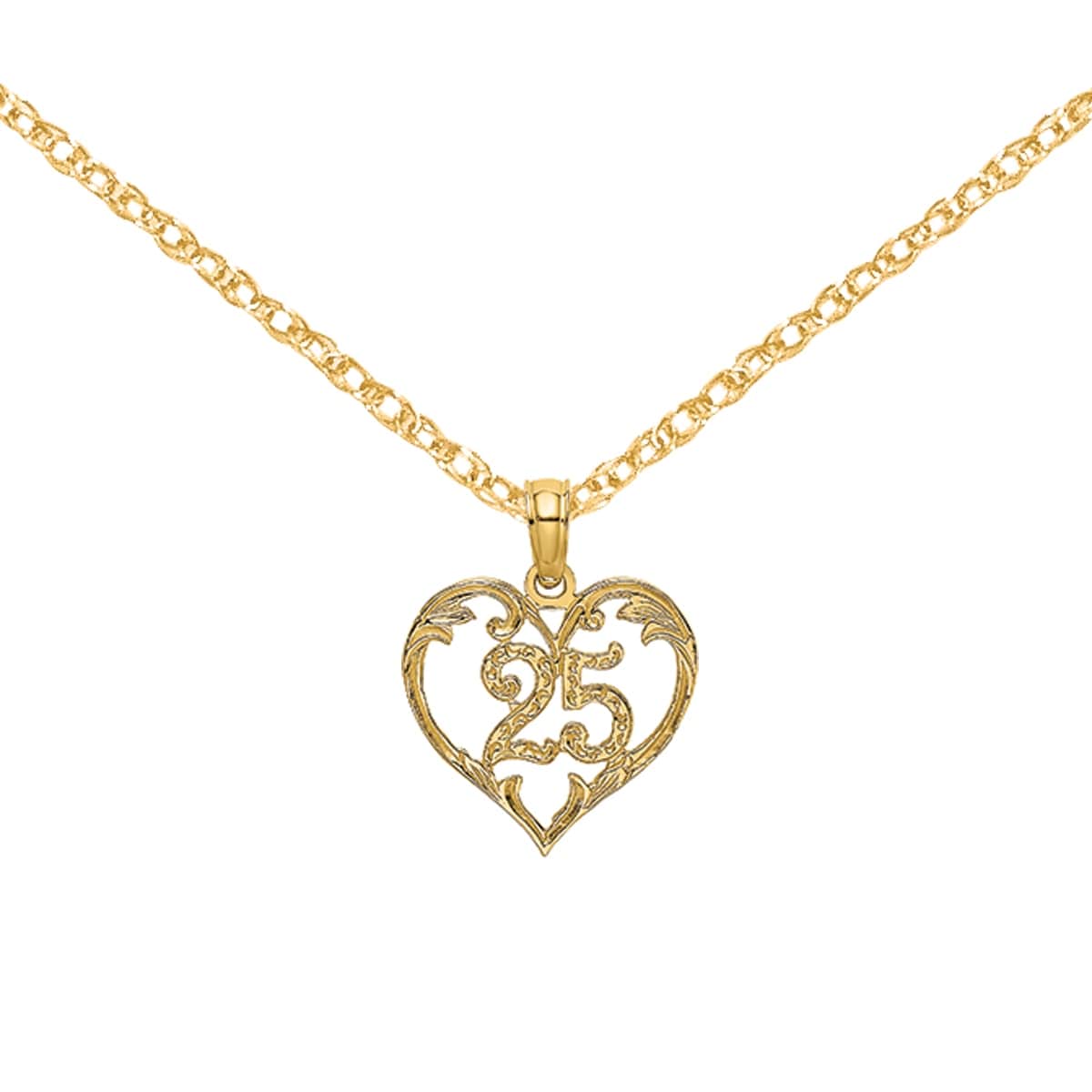 K&C 14k Yellow Gold Double Heart Charm on a 14K Yellow Gold Carded Rope Chain Necklace K&C 14k Yellow Gold Double Heart Charm on a 14K Yellow Gold Carded Rope Chain Necklace