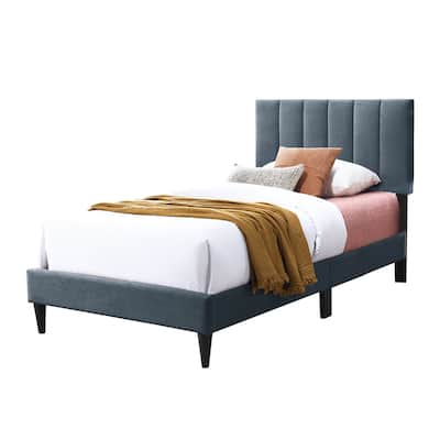 Brushed Linen Fabric Adjustable Headboard Twin Bed with Channel Tufting Design