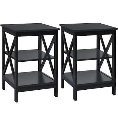 Gymax 2 PCS 3-Tier Nightstand End Table X Design Storage Display Shelf