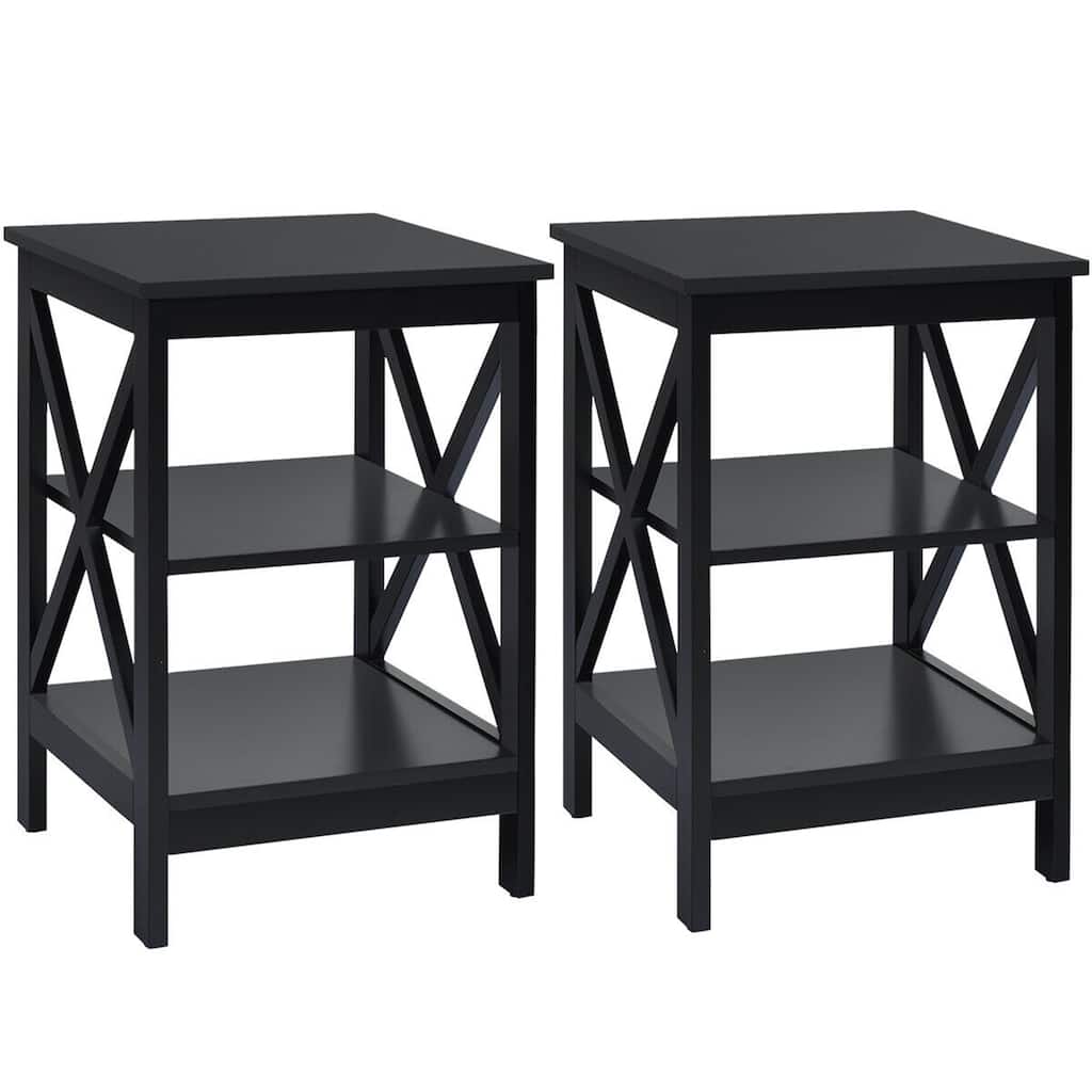 Gymax 2 PCS 3-Tier Nightstand End Table X Design Storage Display Shelf