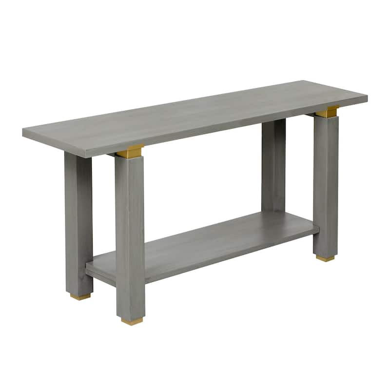 Modern Minimalist Console Table, Solid Wood Entryway Sofa Table with Metal Accents, Built-in Shelf, for Living Room, Hallway