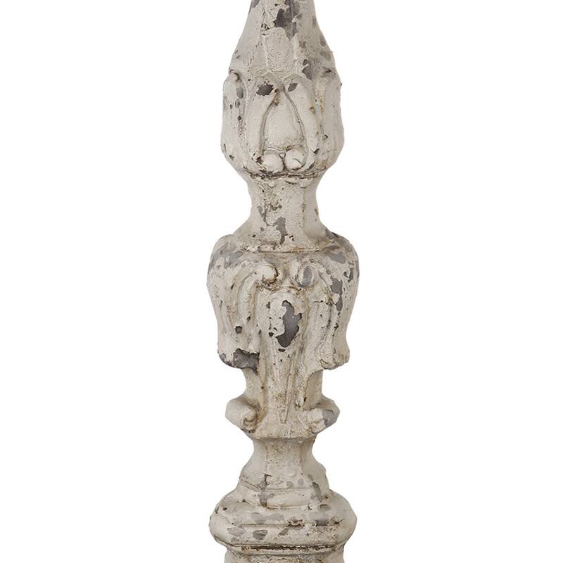 28 Inch Metal Candle Holder, Classical Turned Pedestal, Distressed White