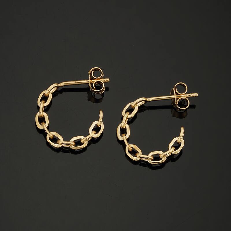 14k Yellow Gold Oval Links Open Hoop Earrings Made in Italy