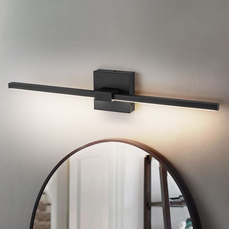1-Light Modern Black Aluminum Linear Wall Light Strip Dimmable Integrated LED Bathroom Vanity Light - 24 in. W x 3.5 in. D - Type C