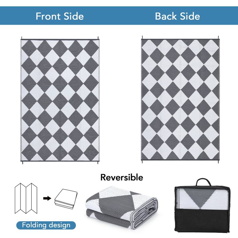 Outdoor Rug Waterproof Reversible Rug Plastic Straw Rug Checkered Floor Mat Outside Carpet for Camping RV Backyard Patio