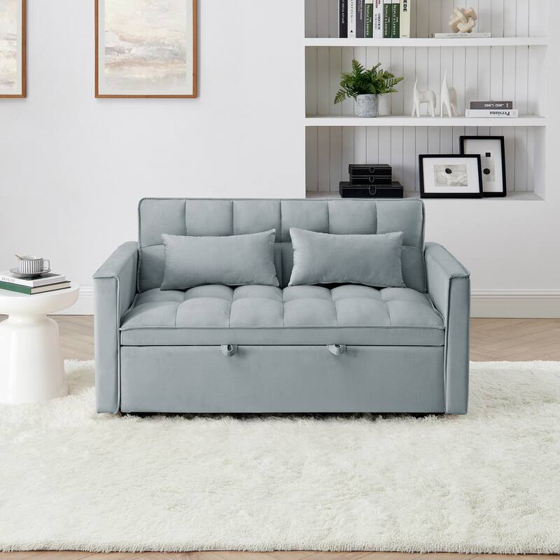 Anmytek 54.33 Inch Space-Saving Velvet Sofa Bed - 3 Lengths Foldable Pull-Out Adjustable Back - Alabaster