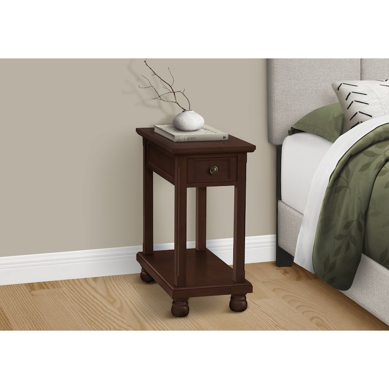 Accent Table, End, Side Table, Narrow, Nightstand, Bedroom, Lamp, Storage Drawer, Brown Veneer, Traditional