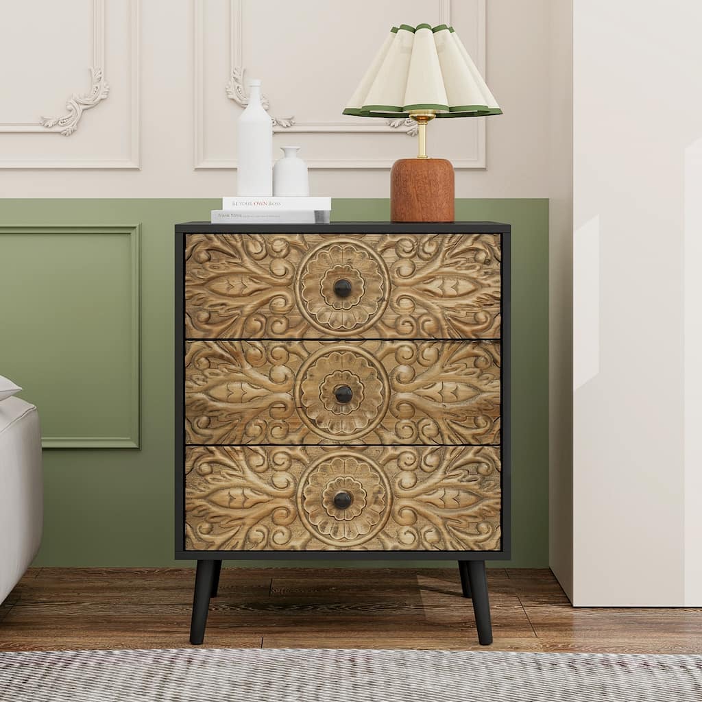 GDFStudio - Heritage Relief American Style Wooden Storage Cabinet with 3 Drawers