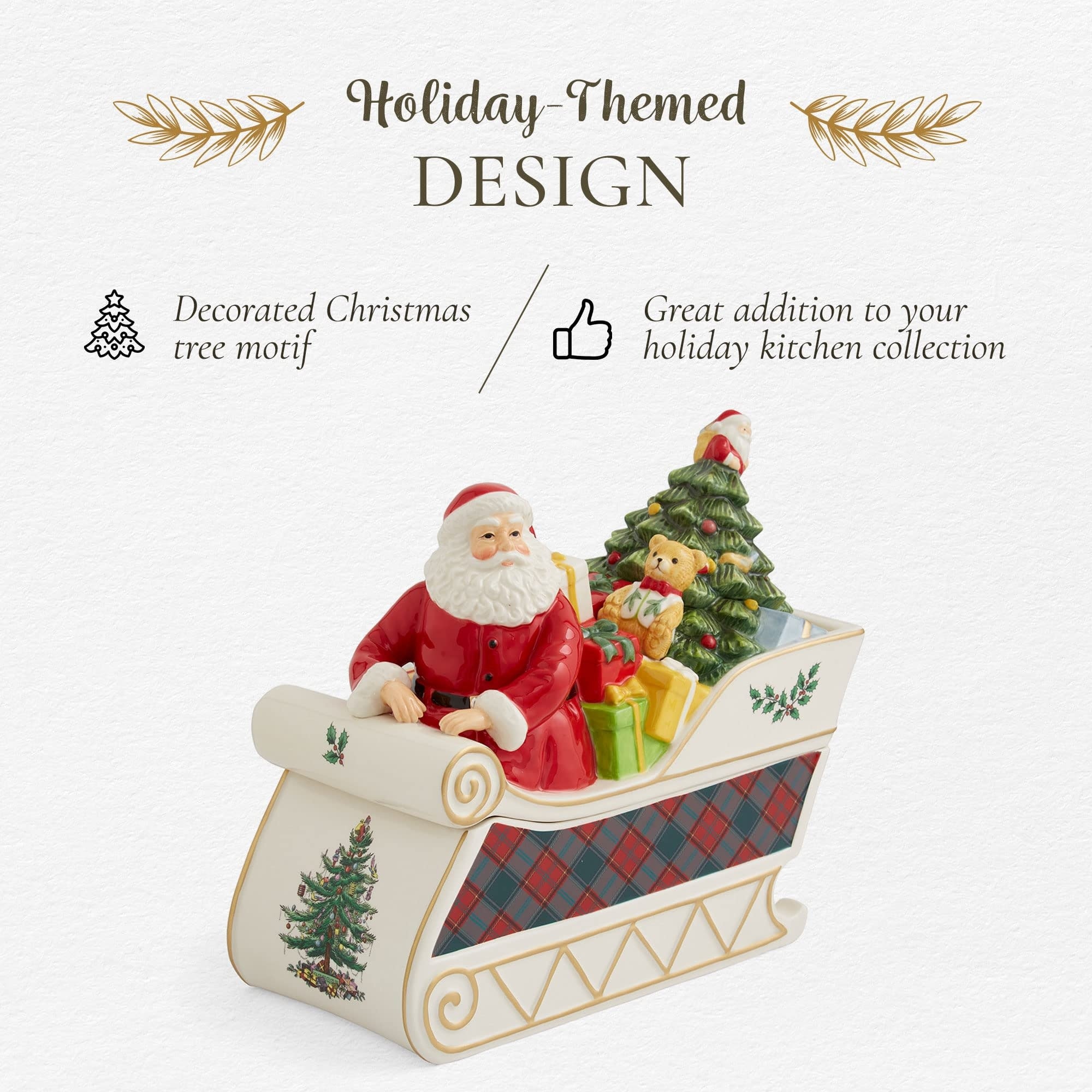 Spode Christmas Tree Santa In Sleigh Cookie Jar - 13.25-inch - Bed