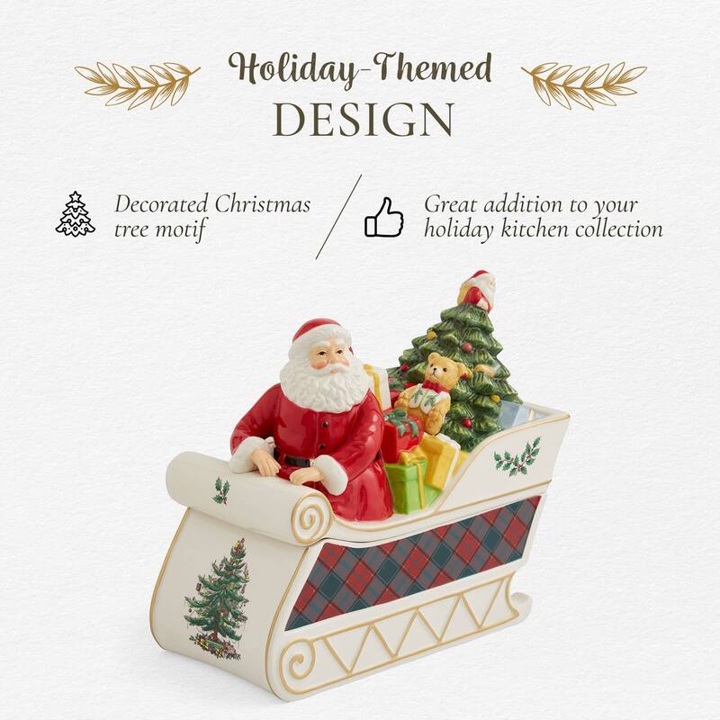 Spode Christmas Tree Santa In Sleigh Cookie Jar - 13.25" L x 7" W x 13" H