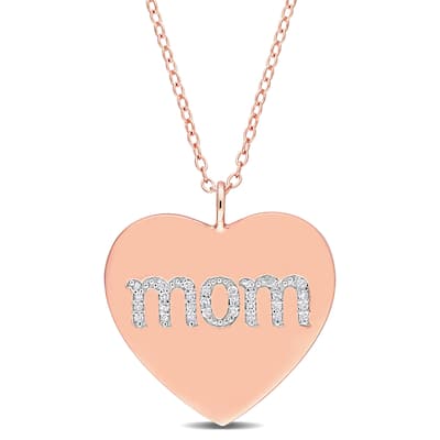 Miadora 1/10ct TDW Diamond Heart "MOM" Engraved Necklace in Rose Plated Sterling Silver