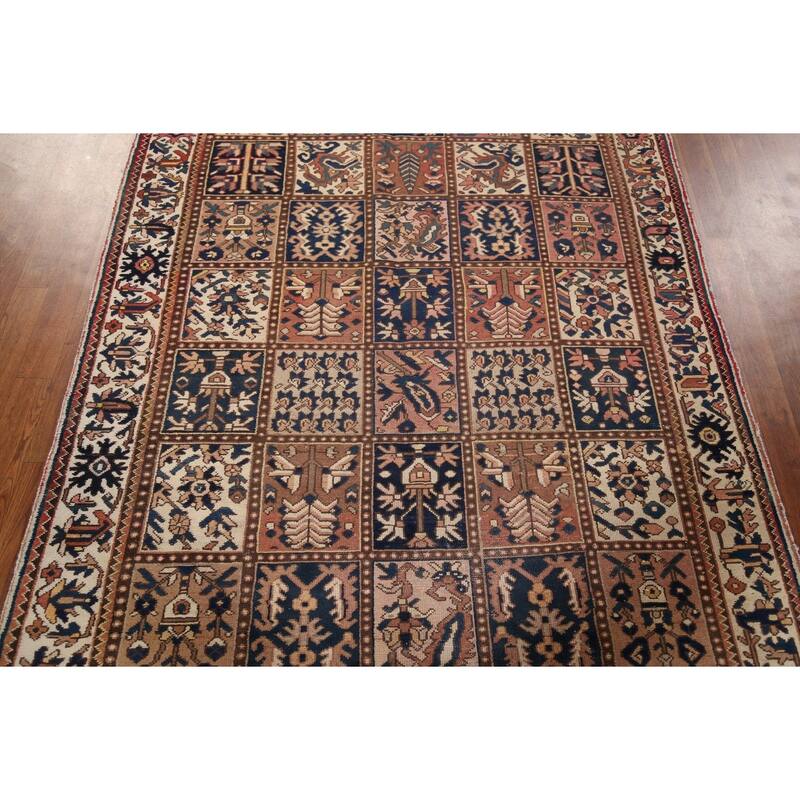 Garden Design Bakhtiari Persian Vintage Rug Hand-Knotted Wool Carpet - 5'3" x 9'9"