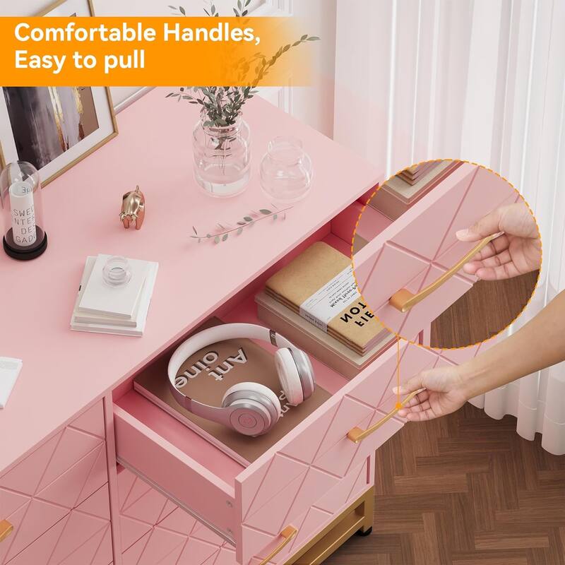 8 Drawer Dresser for Bedroom with Metal Handles