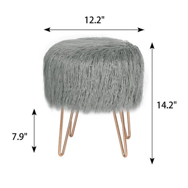 Adeco Vanity Stool Chair Soft Furry Footrest Stool Make Up Ottoman On